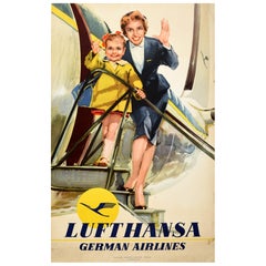 Original Vintage Travel Advertising Poster Lufthansa German Airlines Stewardess