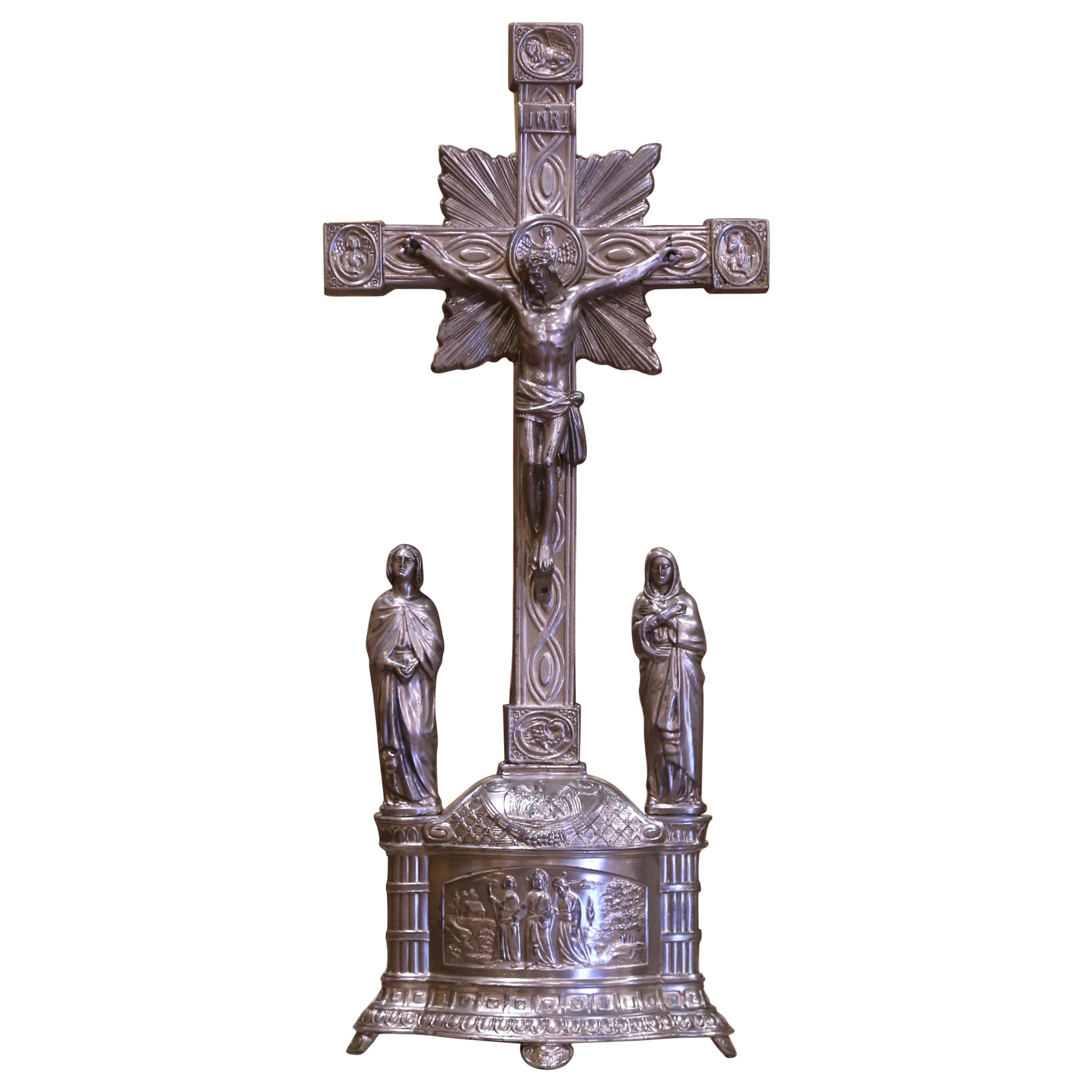 Early 20th Century French Silvered Spelter Crucifix  and Removable Figures