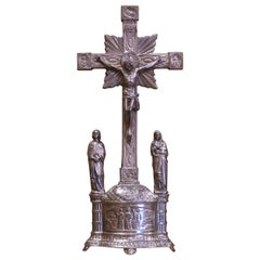 Early 20th Century French Silvered Spelter Crucifix  and Removable Figures