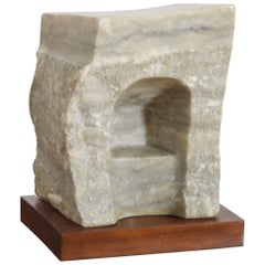 Continental Marble Sunken Arch Sculpture on Wooden Base, Late 20th Century