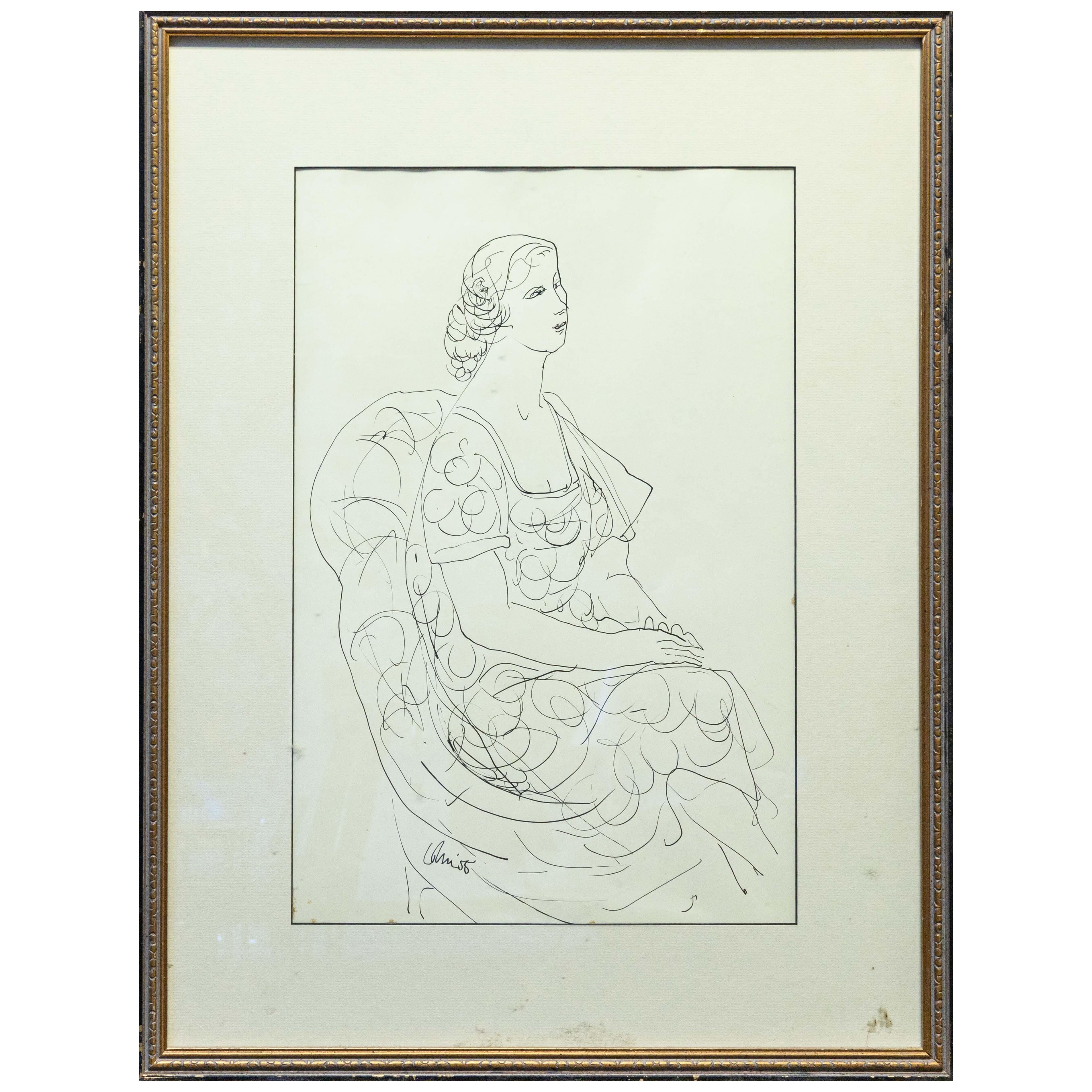 Harold Cohn Beauty in the Simplicity Signierte modernistische figurative Linienstudie im Angebot