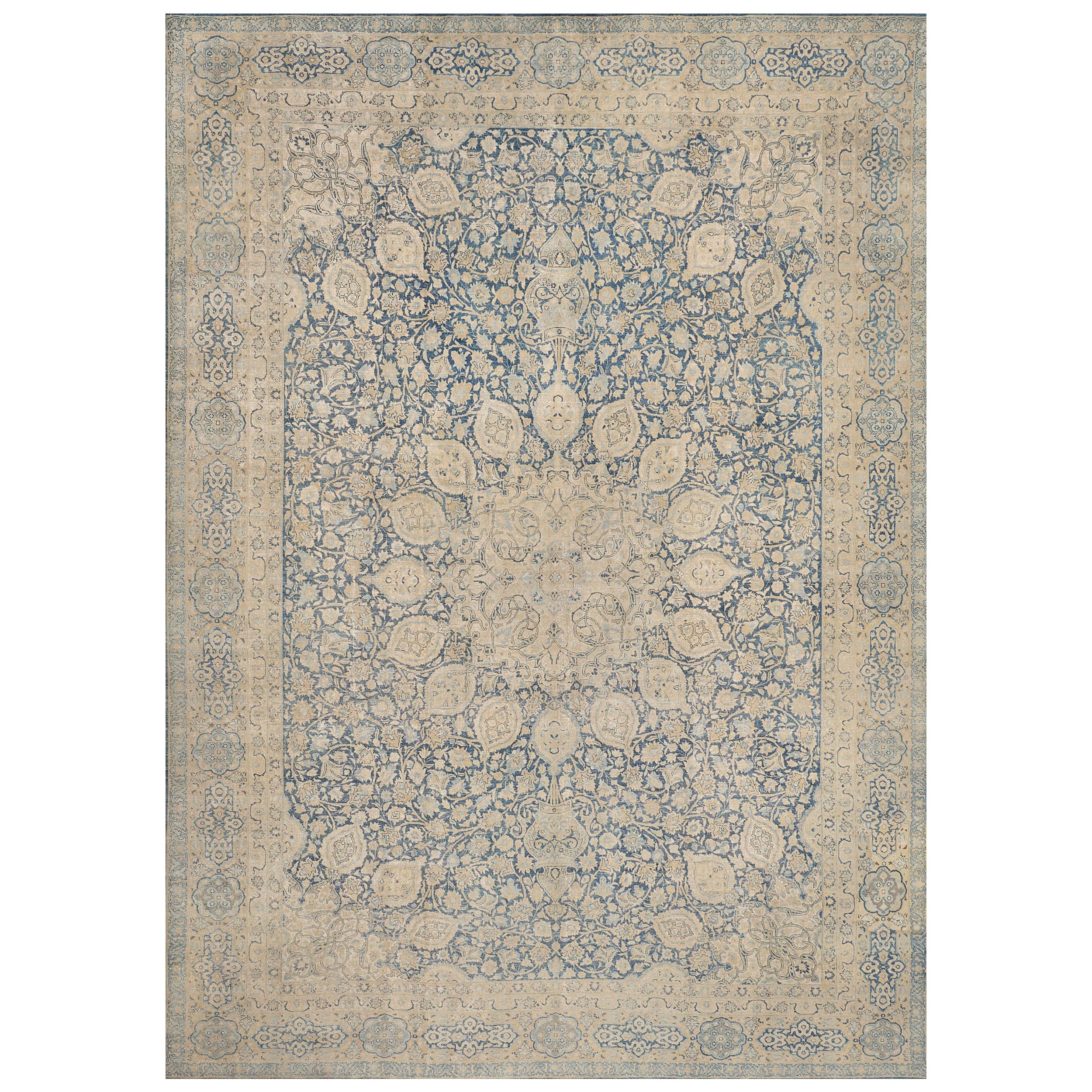 Antike CIRCA-1900 Wolle blau geblümt Persisch Tabriz Teppich