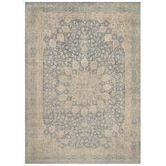 Antique Circa-1900 Wool Blue Floral Persian Tabriz Rug