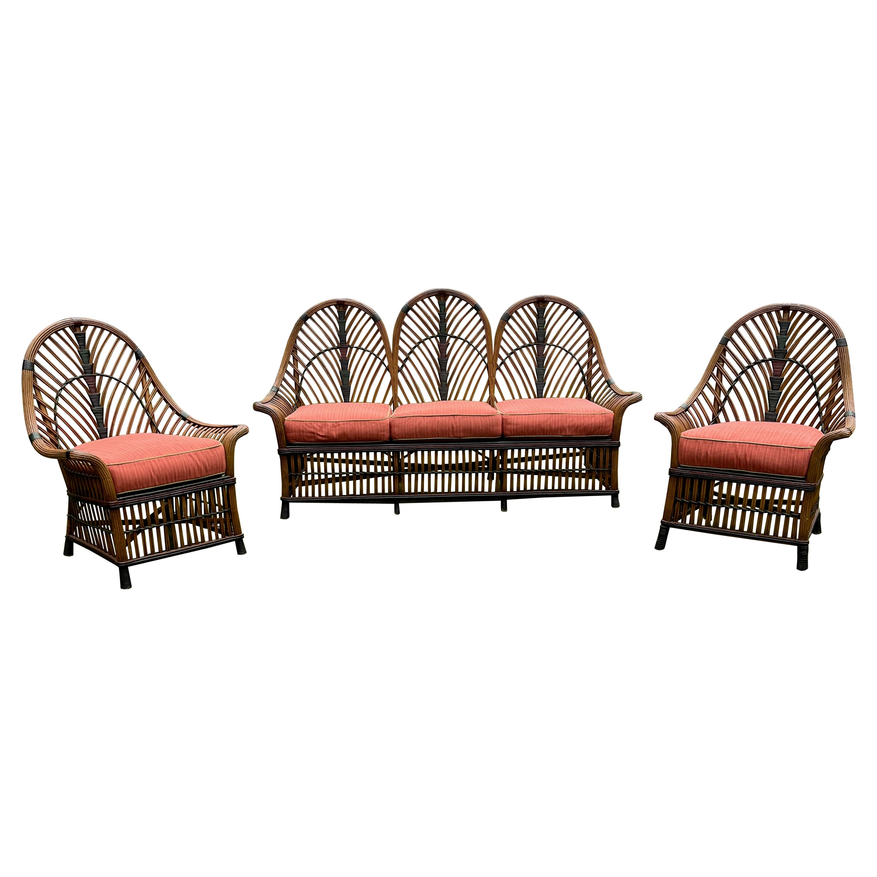 Eine seltene dreiteilige Suite von Art Deco Rattan-Möbeln mit natürlichem Finish