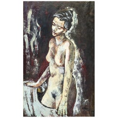 Harold Cohn Quietud en el desnudo Pintura al óleo figurativa modernista firmada