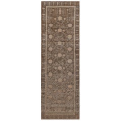 Authentic Antique Wool Light-Brown Floral Khotan Runner