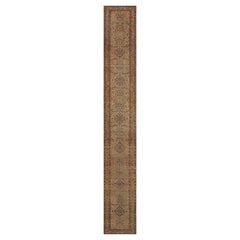 Antique Circa-1900 Sandy-Yellow Floral Wool Persian Hadji Jallili Runner
