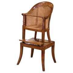 Antique 19th C. French Louis Philippe Carved Walnut and Cane High Chair with Footrest
