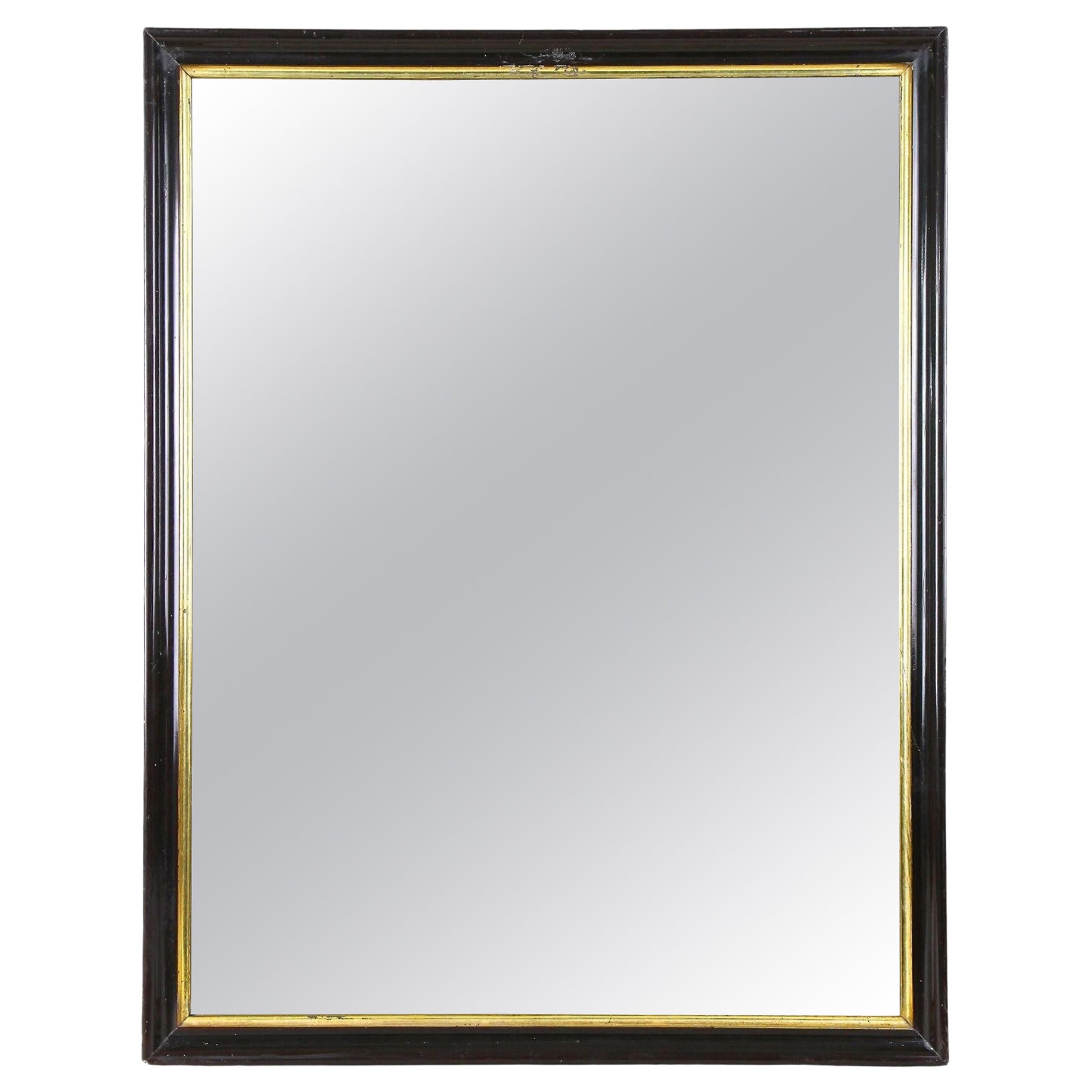 20e siècle Miroir Art Deco noir avec barreaux dorés, laqué, Autriche vers 1920