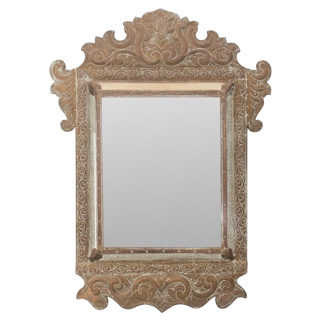 Aesthetic Movement Embossed Brass Cushion Mirror