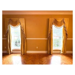Paire de rideaux, rideaux et valences en lin personnalisés, doublés, pompons