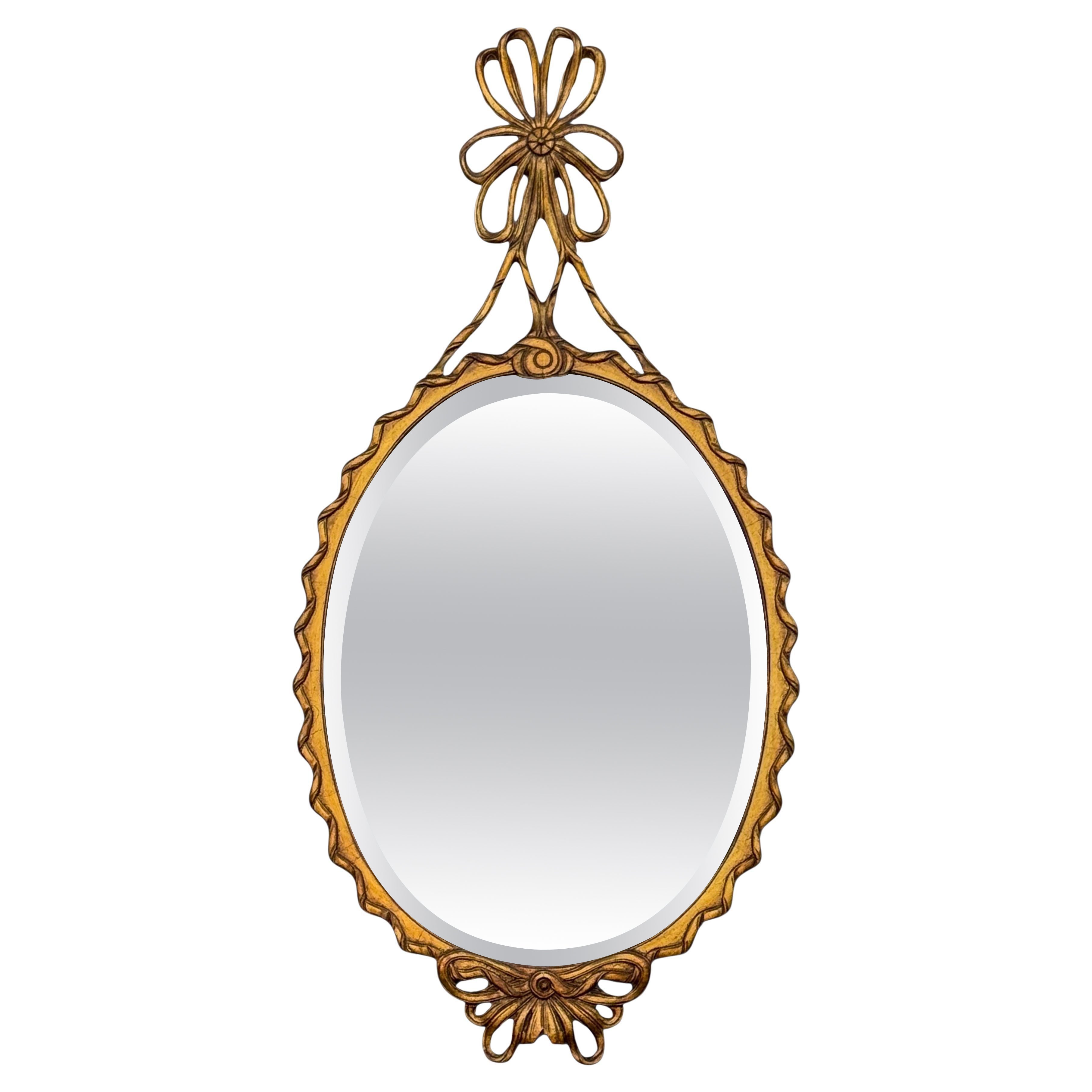 Mid-Century Hollywood Regency Italian Carved Giltwood Ribbon Mirror