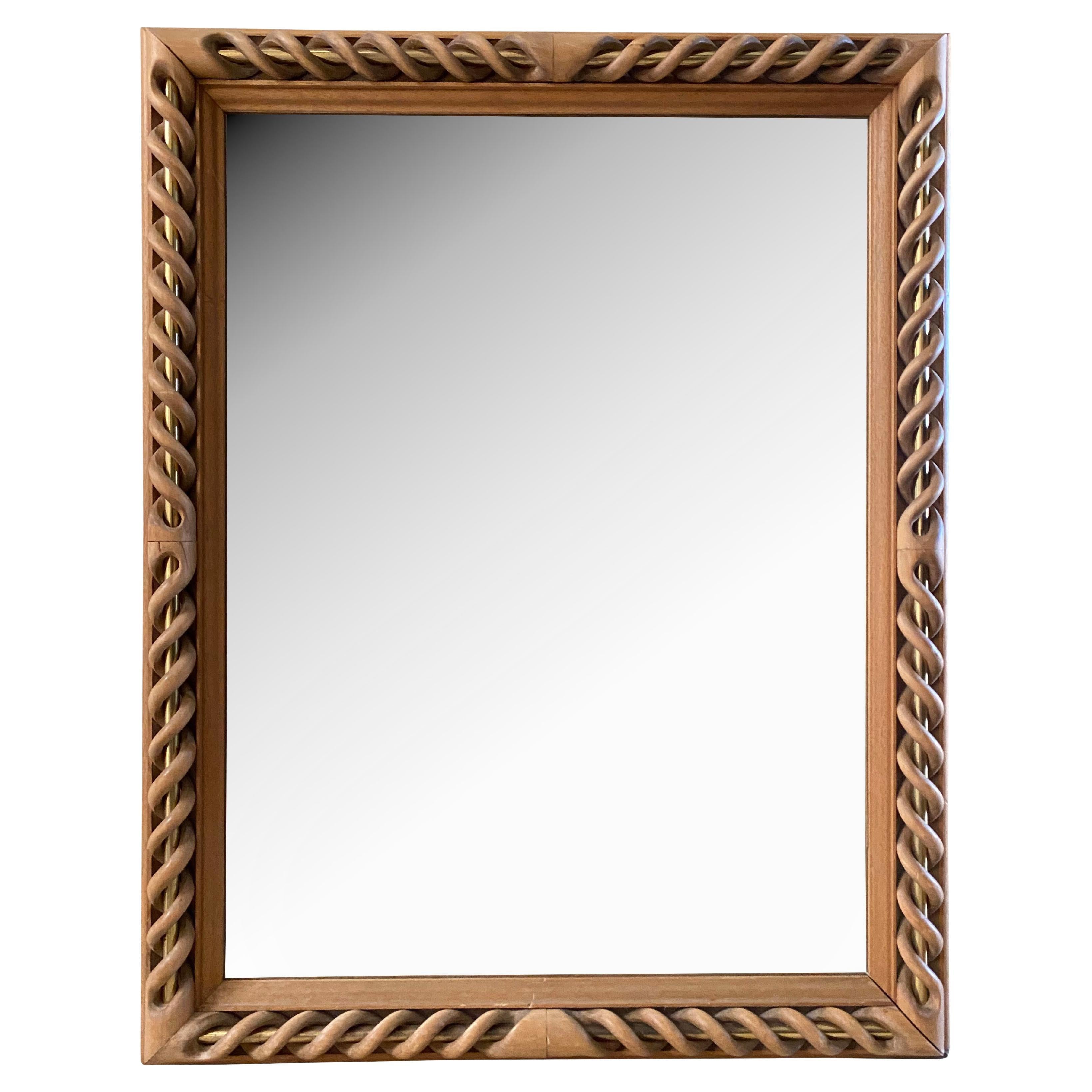 Bellissimo specchio in Wood Wood e ottone intrecciato Made in Italy