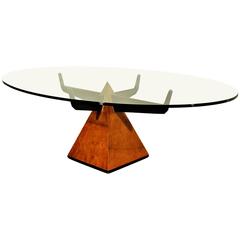 1950s Pyramidal Coffee Table, maple, lacquered wood, thick glass - Italy