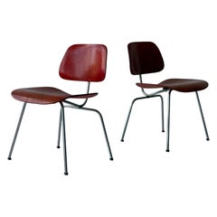 DCM Chairs by Charles + Ray Eames for Herman Miller in Red Aniline Dye
