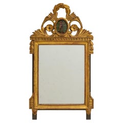 19. Jahrhundert. Französisch Neo-Klassik Revival Giltwood Wandspiegel W / Painted Putti