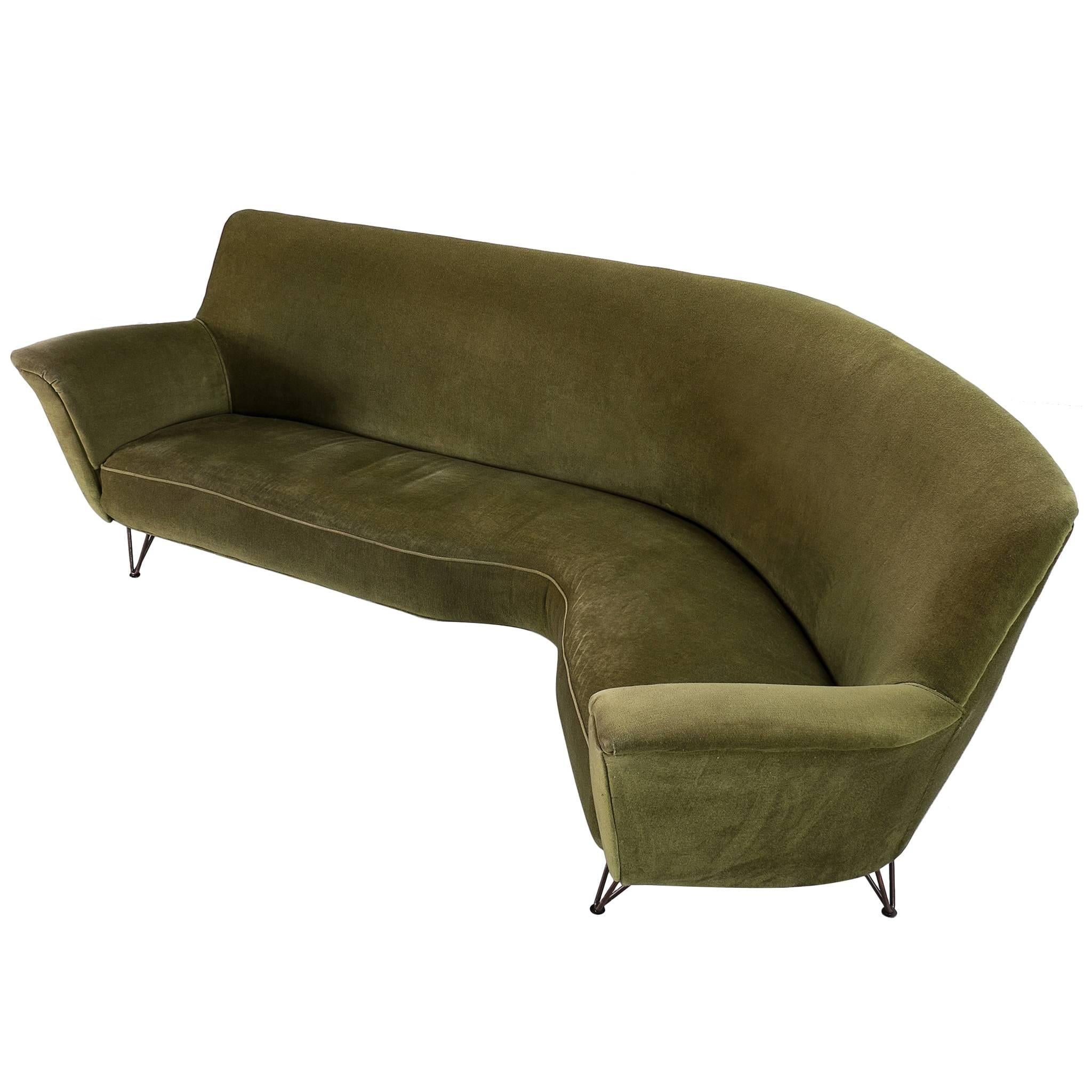 Ico Parisi Large Curved Sofa in Green Velvet