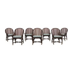 Set of Seven McGuire Rattan Cane Belden Dining Chairs