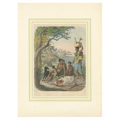 Litografía de una reunión familiar sudafricana: Un vistazo a la vida tribal de 1852