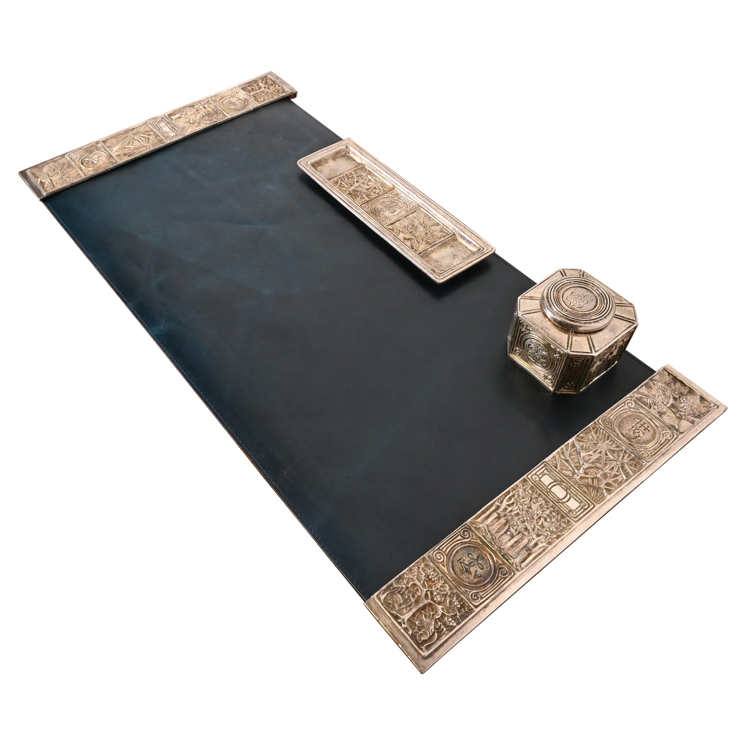 Tiffany Studios New York Bookmark Pattern Silver Gilt Bronze 3-Piece Desk Set