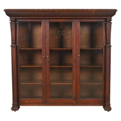 R. J. Horner Librería triple de roble tallado con frente de cristal estilo Imperio americano