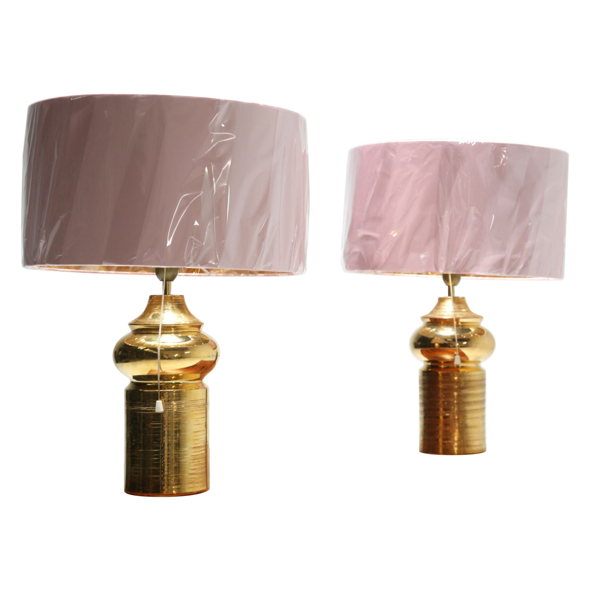 Mid-Century Pair of Gold Glazed Ceramic Lamps by Bitossi for Bergboms, 1970s.