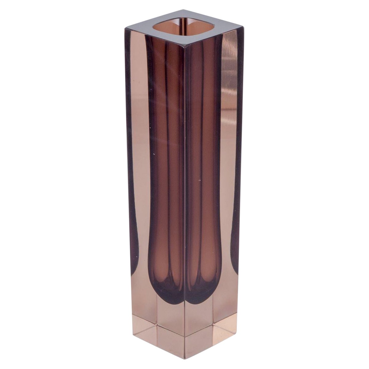 Murano, Italy. Square art glass vase. Smoke-colored and brown art glass.