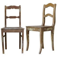 Antique Faux-Pair of Rustic Pine Chairs, France, 19th Century