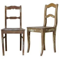 Faux-Pair of Rustic Pine Chairs, France, 19th Century