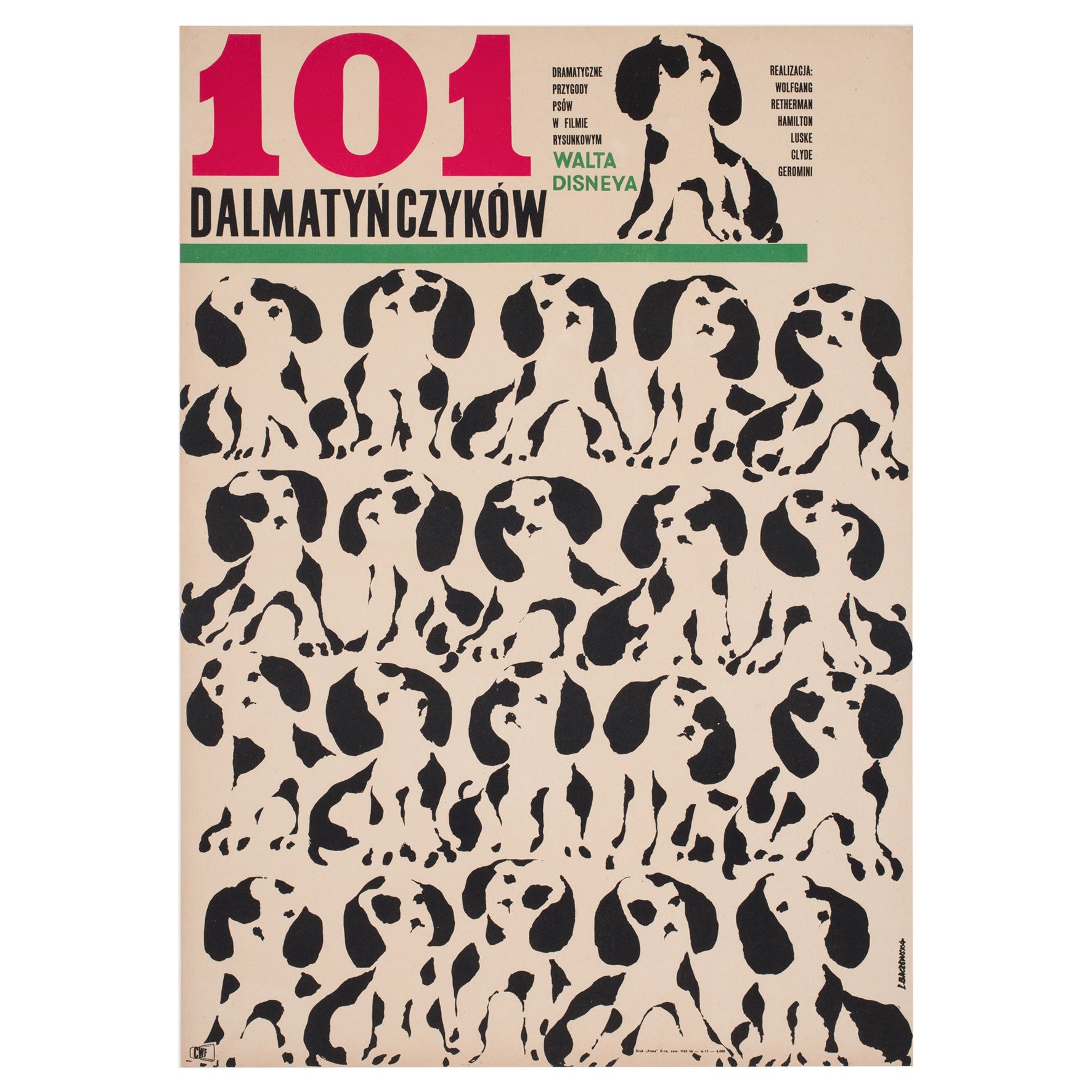 101 DALMATIANS Original 1966 Polish Film Movie Poster,  Disney LILIANA BACZEWSKA