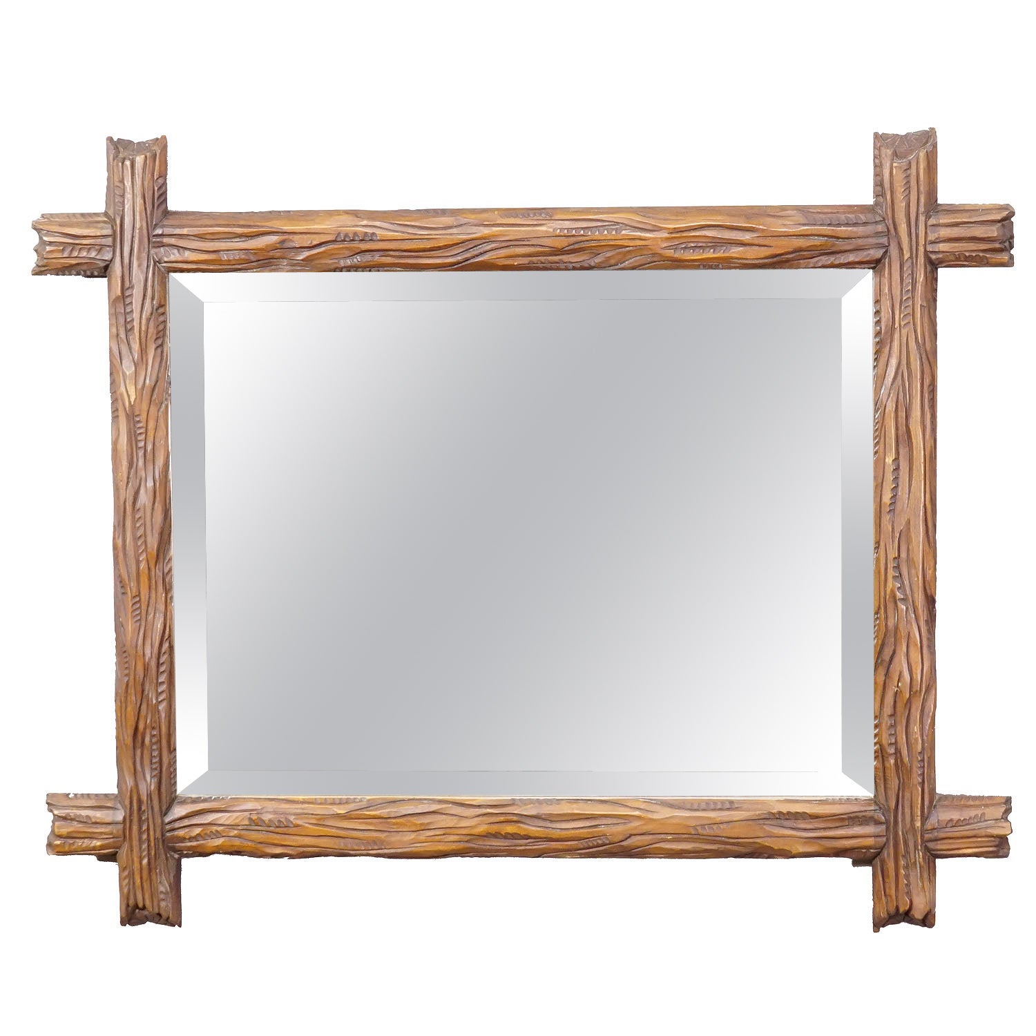Miroir de forêt noire antique avec cadre sculpté rustique en vente