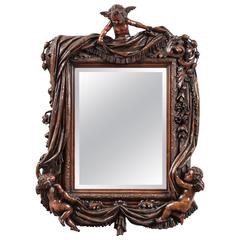 19th Century Italian Carved Mirror with Putti 3
