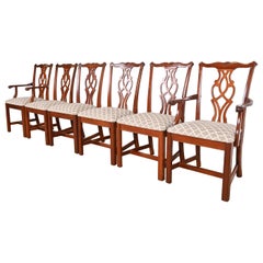 Baker Furniture Style Georgian Carved Mahogany Dining Chairs, Set of Six