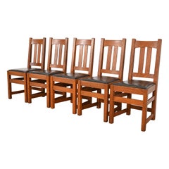 Limbert Juego de cinco sillas de comedor antiguas Mission Arts & Crafts de roble