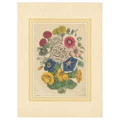 Ramo floral victoriano con flores de jardín del Libro de los Mundos, 1863