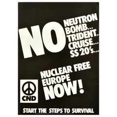 Affiche de propagande vintage d'origine Nuclear Free Europe Now Nuclear Disarmament