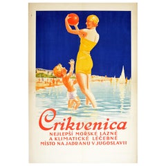 Original Vintage Travel Poster Crikvenica Yugoslavia Spa Resort Croatia Art Deco