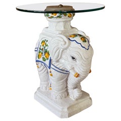 Mesa auxiliar de terracota esmaltada italiana vintage con forma de elefante y detalles pintados a mano