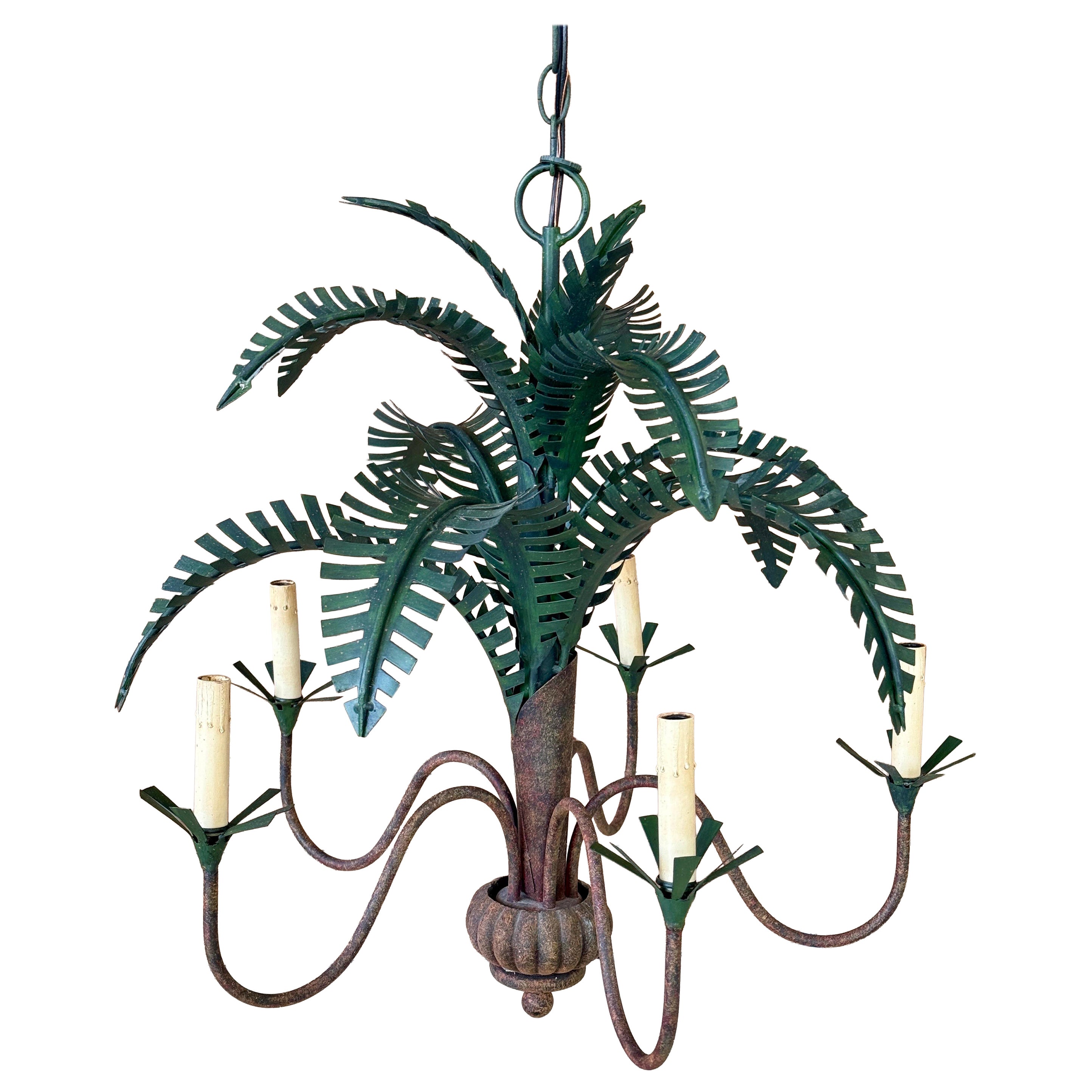 Mid-20th Century Italian Regency Tole Palm Chandelier – Six-Light Fixture With V