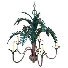 Mid-20th Century Italian Regency Tole Palm Chandelier – Six-Light Fixture With V
