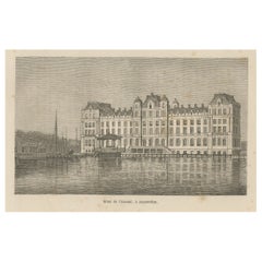 Kupferstich des Hôtel de l'Amstel in Amsterdam von der Amstel aus gesehen, um 1870