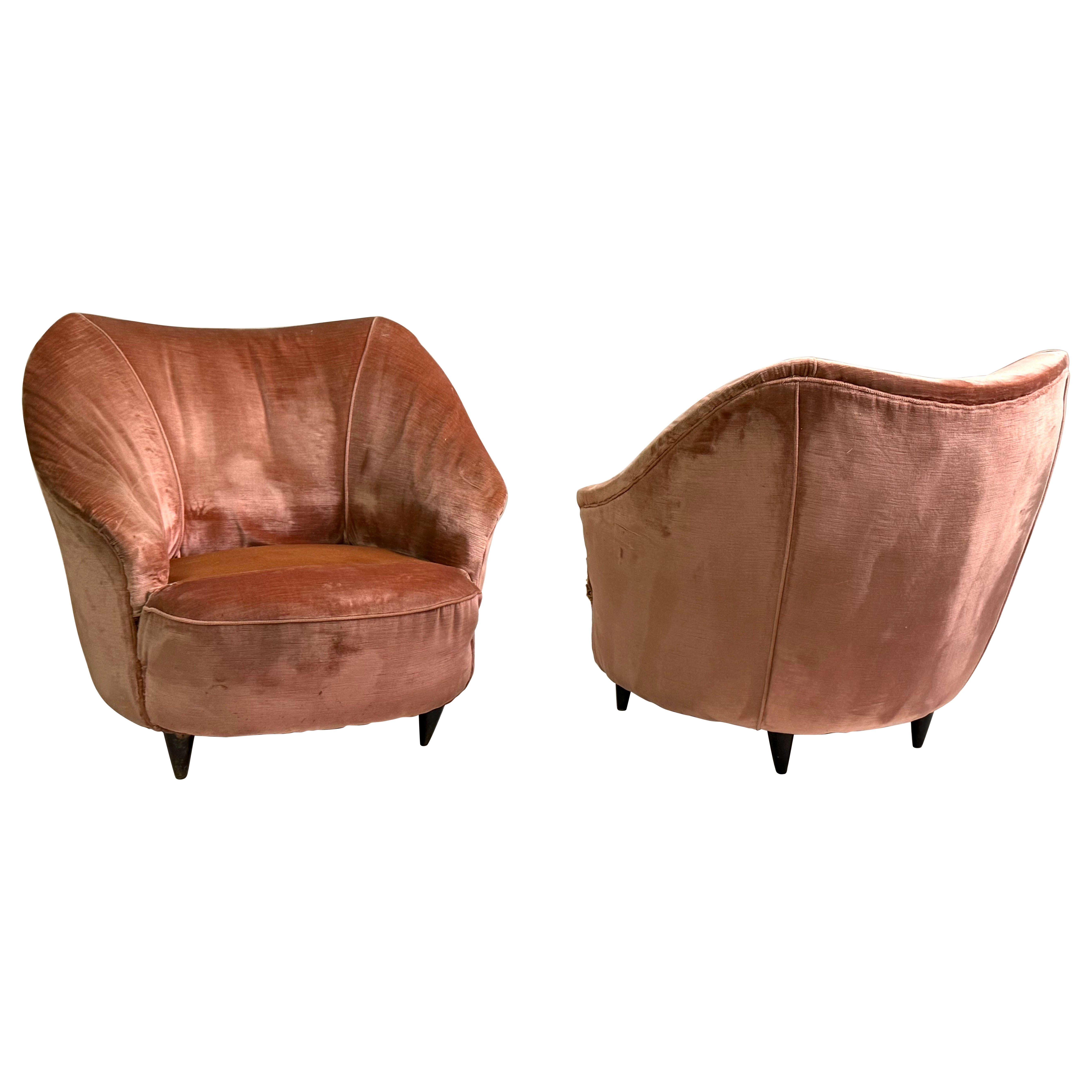 Paar italienische organische moderne Loungesessel der Organischen Moderne von Gio Ponti für Casa e Giardino im Angebot