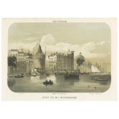 1857 Litografía del muelle y puerto Oosterdok de Amsterdam