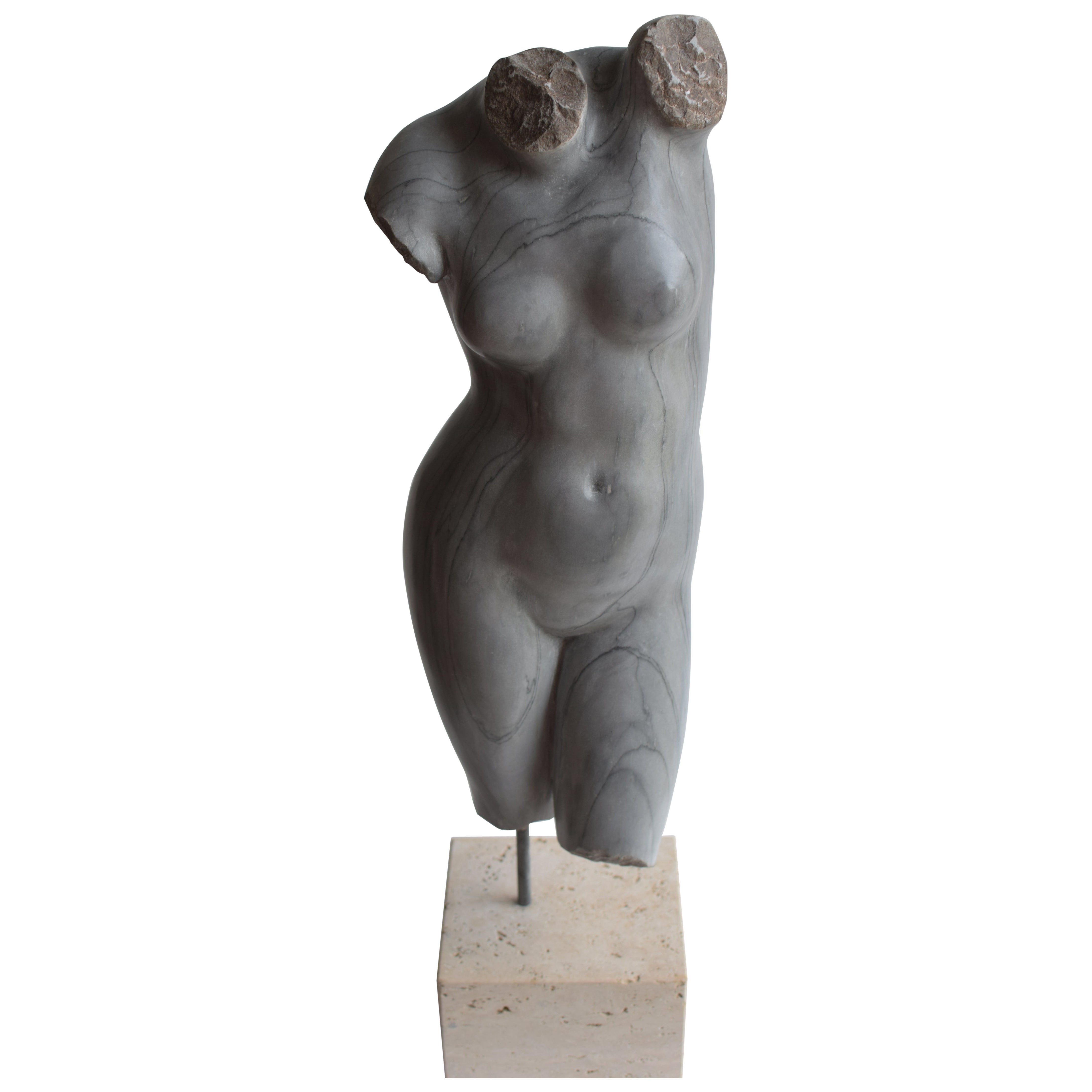 Torso femenino clásico esculpido en mármol Bardiglio Imperial -made in Italy