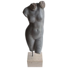 Torso femenino clásico esculpido en mármol Bardiglio Imperial -made in Italy