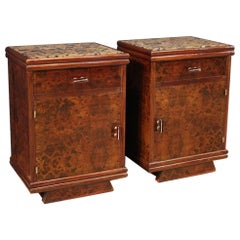Pair of 20th Century Italian Wood with Marble Top Italian Bedside Tables, 1950s