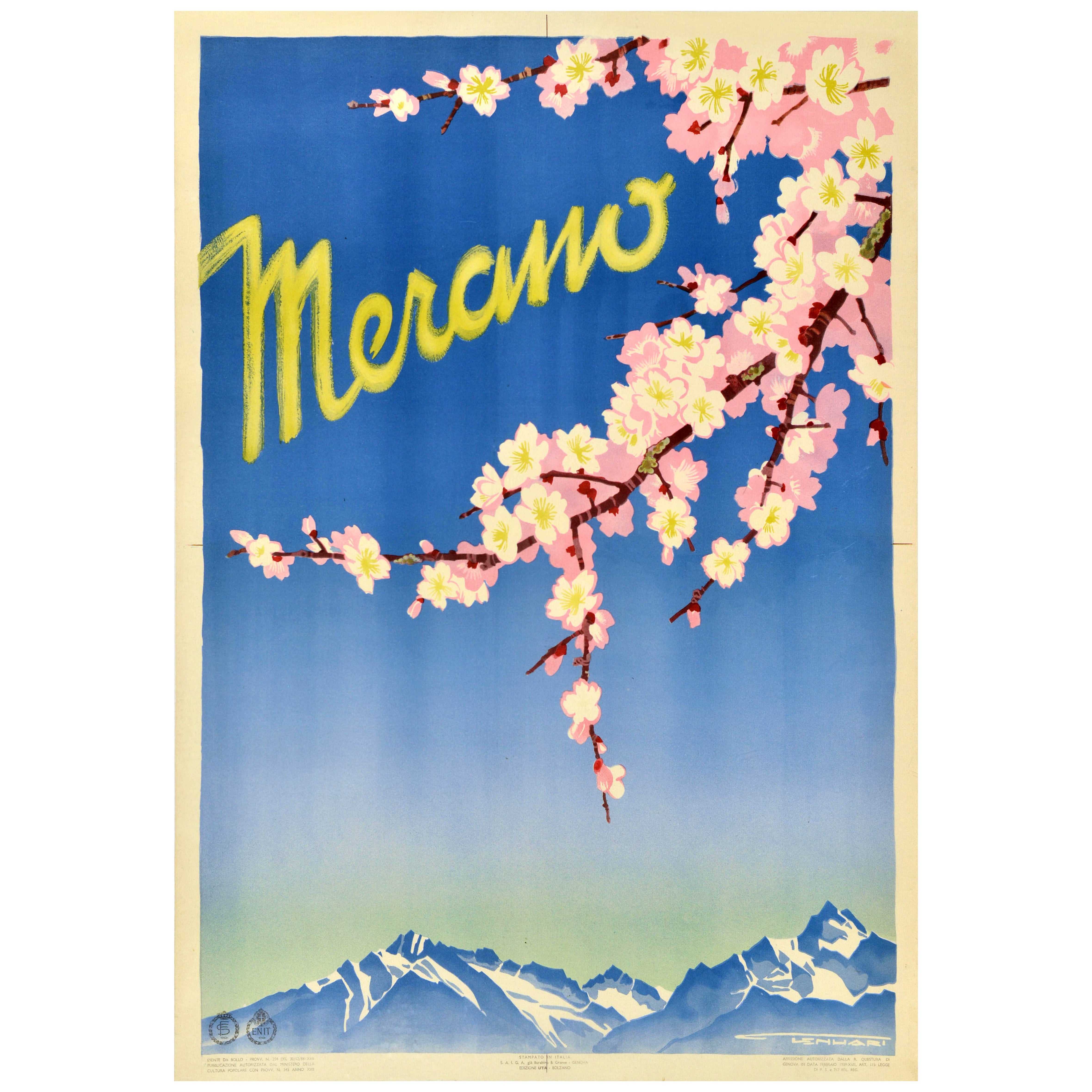 Original-Vintage-Reiseplakat Merano Bolzano, Tirol, Italien, ENIT Franz Lenhart