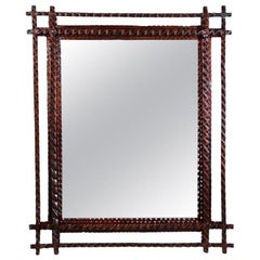 Rustic Tramp Art Wall Mirror Basswood Hand Carved, Austria, circa 1880