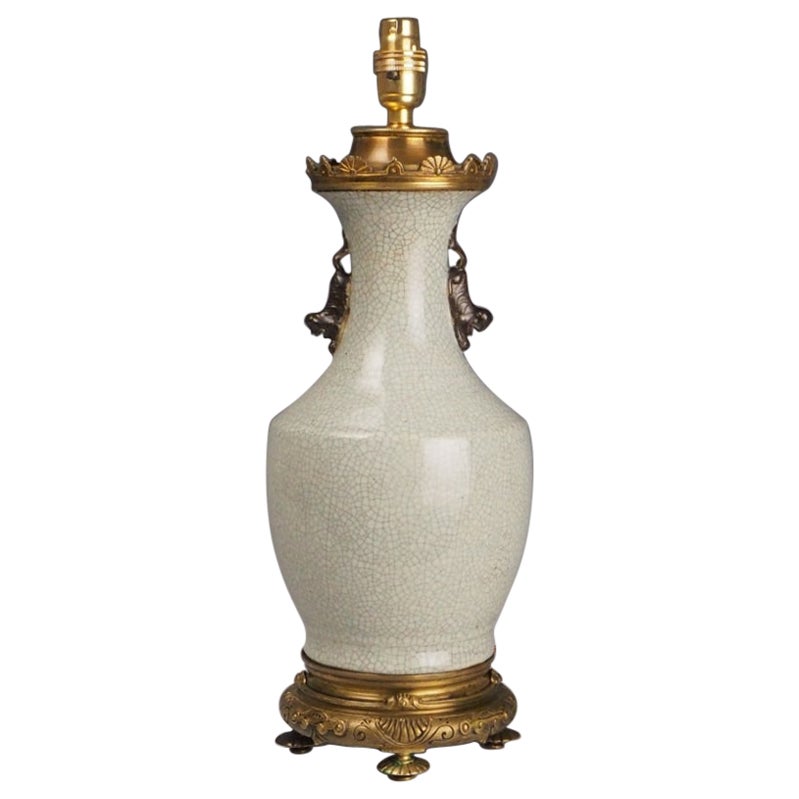 Antique Chinese Crackle Glaze Lamp with Foo Dog Motifs