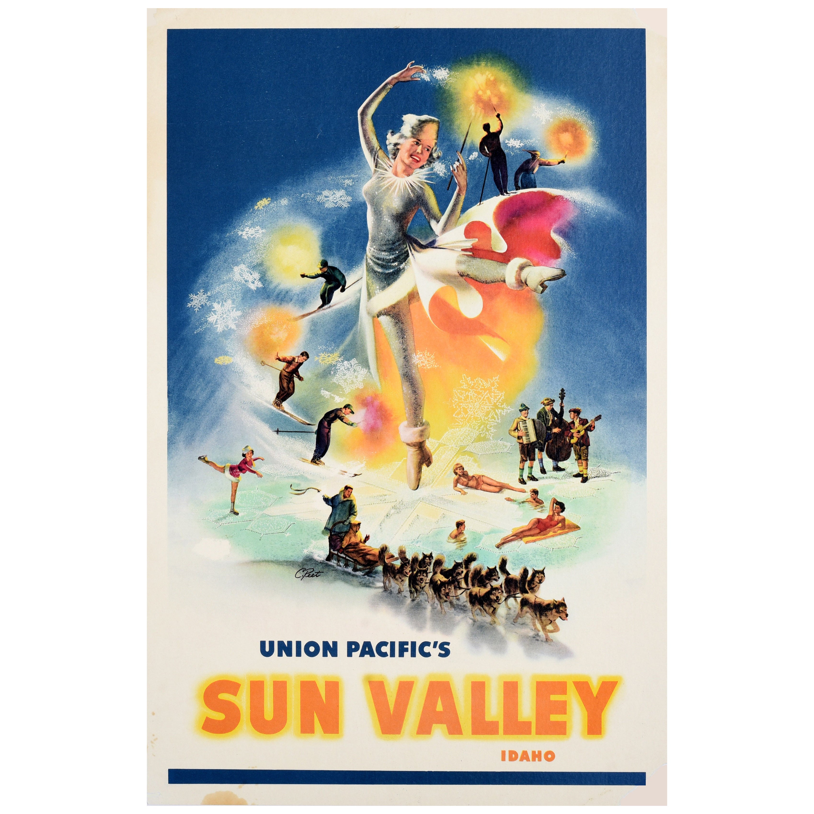 Original Vintage-Reiseplakat Union Pacific Railway Sun Valley Idaho, Ski, USA, Original